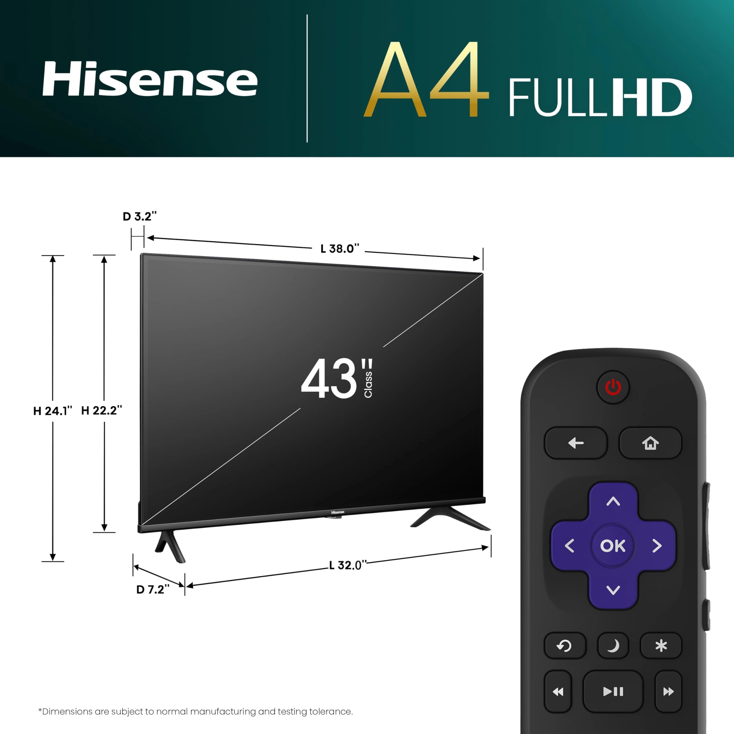 Amazon.com: Hisense 43-Inch Class A4 Series FHD 1080p Smart Roku